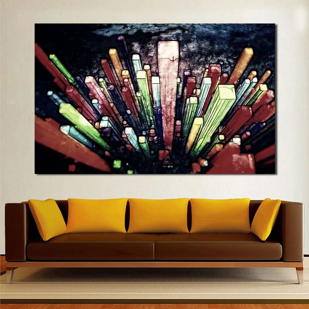 Картина JQHYART для домашнего декора высокие здания в Ночной комнате Современная на