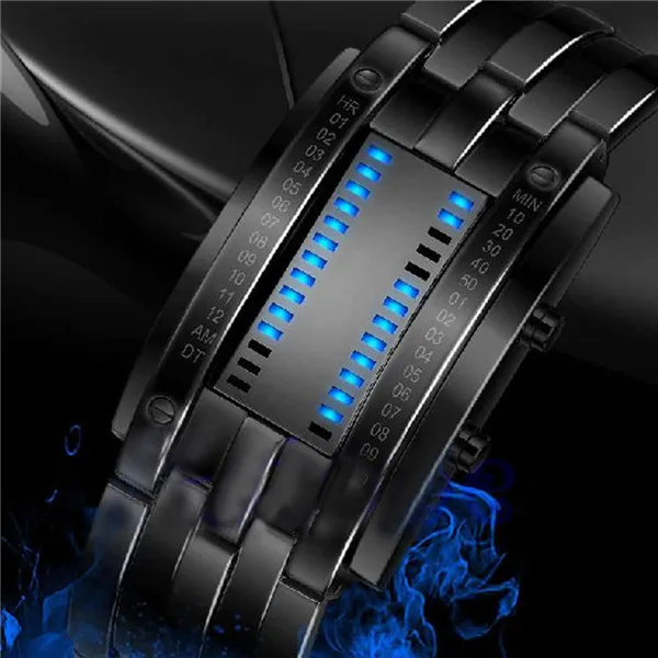 women black blue Креативные цифровые часы полностью стальные Бинарные наручные часы для женщин светодиодный электронные спортивные часы водонепроницаемые мужские часы relojes - Цвет: women black blue