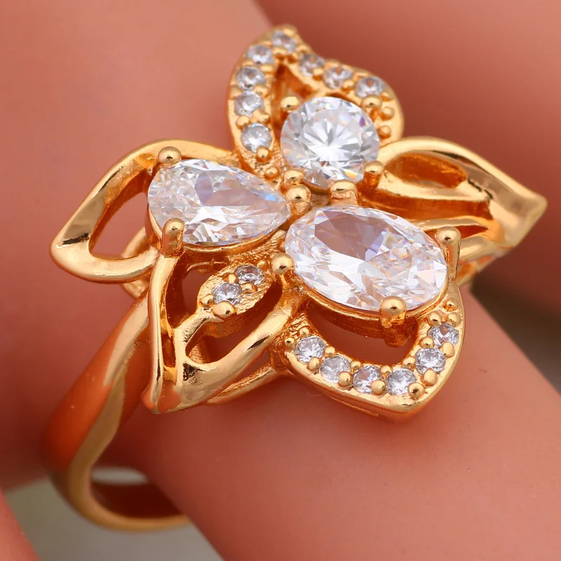 Женское кольцо с белым цирконием модное Золотое Размер 6 7 8 9 10 R573 2019|ring size|gold ringfashion