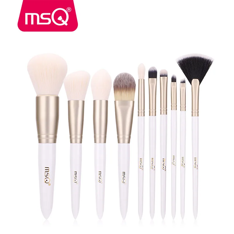 MSQ Pro 10 шт. кисти для макияжа набор кистей для макияжа с деревянной основа, тени для глаз, бровей, губ, кисть с мелкой дробленой льняной чехол для образчиков или изысканной смолы цилиндр - Handle Color: ST10W