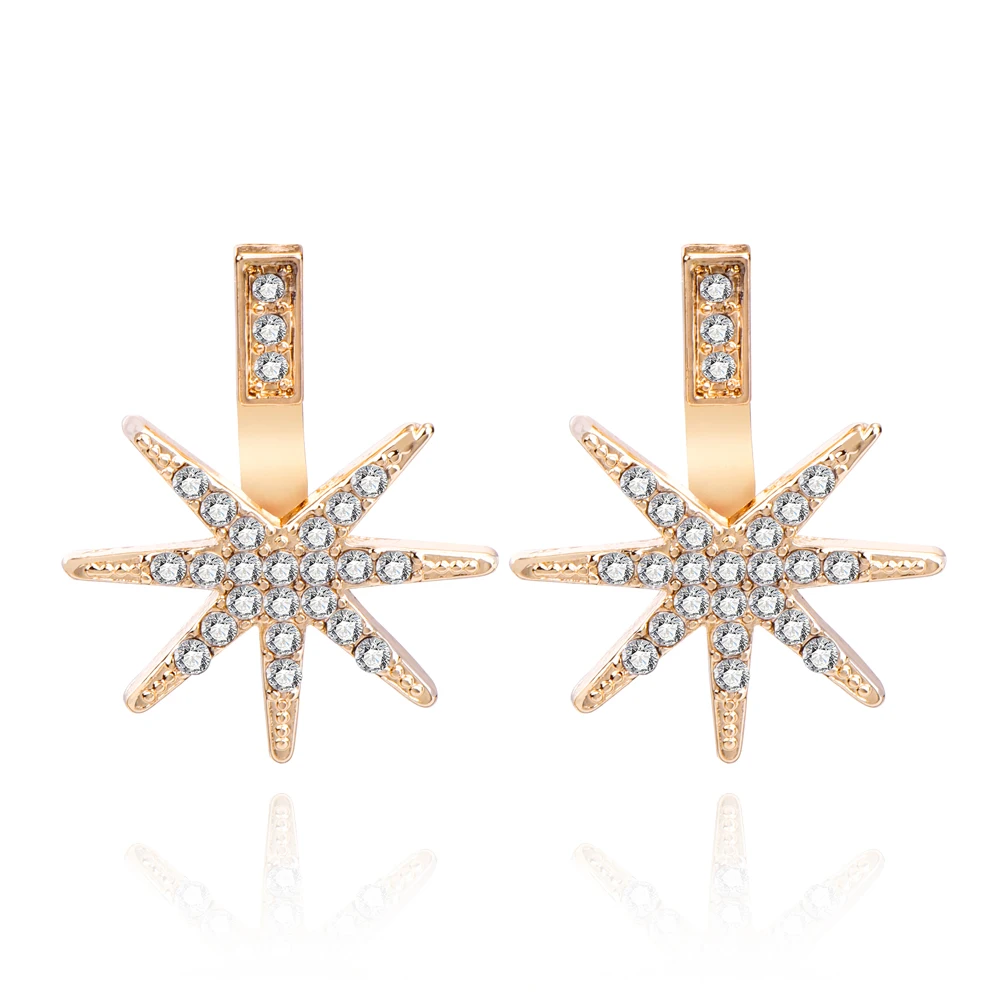 Fashion Trendy Gold Color Star Stud Earrings Double Sided for Women Wedding Party Jewelry Friendship Gift Wholesale | Украшения и