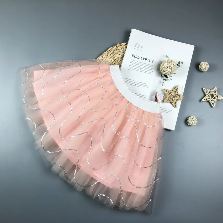 Розовый Новые модные юбки для девочек 2-10 лет кружевные юбки-пачки со звездами DQ2018 - Цвет: Розовый