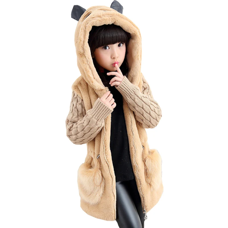2021 Girls Winter coat faux fur Outerwear Clothing Kids Clothes thicken children outerwear Warm 4 6 8 10 12 Years | Детская одежда и
