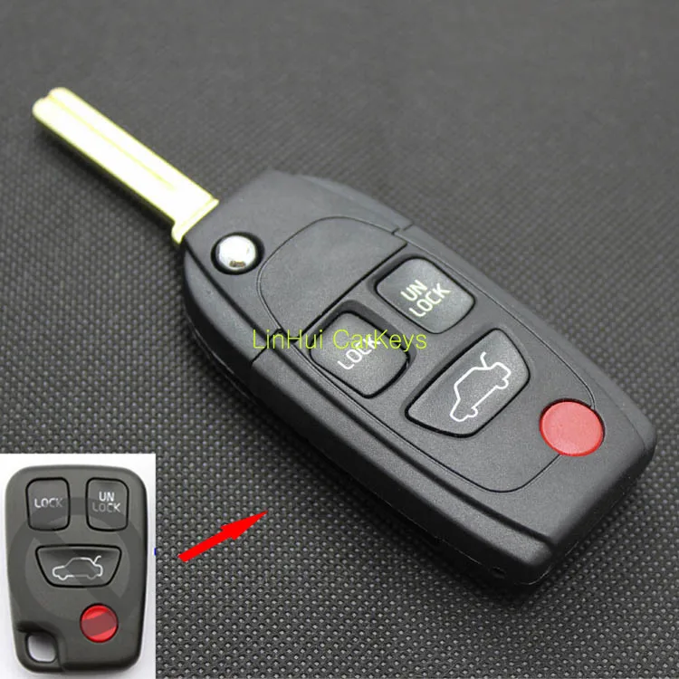 

PINECONE for VOLVO XC90 S80 3+1 Red Buttons Uncut Brass Blade Modified Remote Blank ABS Key Shell 1 PC