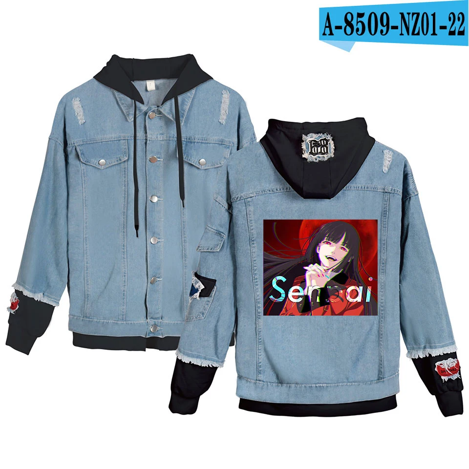 Senpai Women Denim Jacket Girls Casual Ripped Hole Jeans Coat Female Plus Size Hooded Outerwear Spring Autumn Jackets