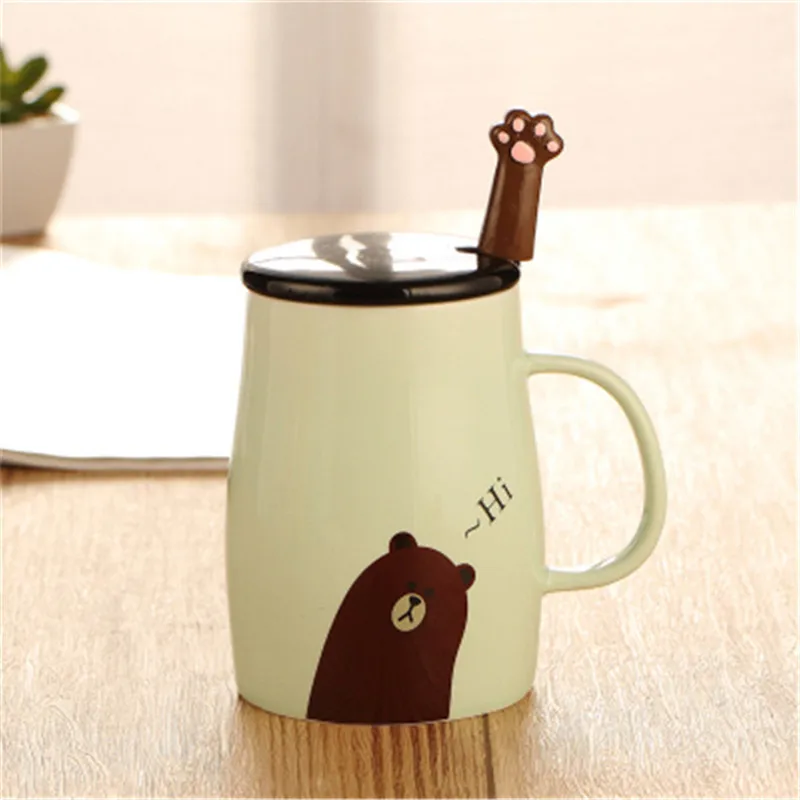 Милые кошачьи лапы медвежонок кружки с ложкой керамическая индивидуальная чашка