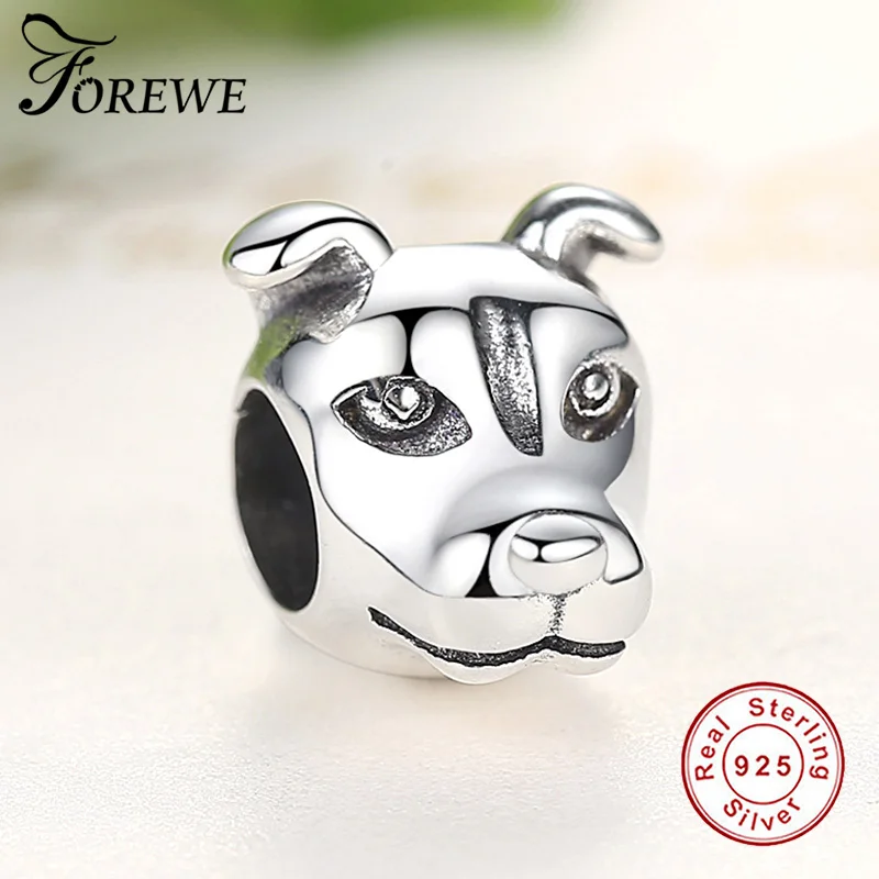 FOREWE 100% Стерлинговое Серебро 925 пробы милые животные голова собаки Очаровательные