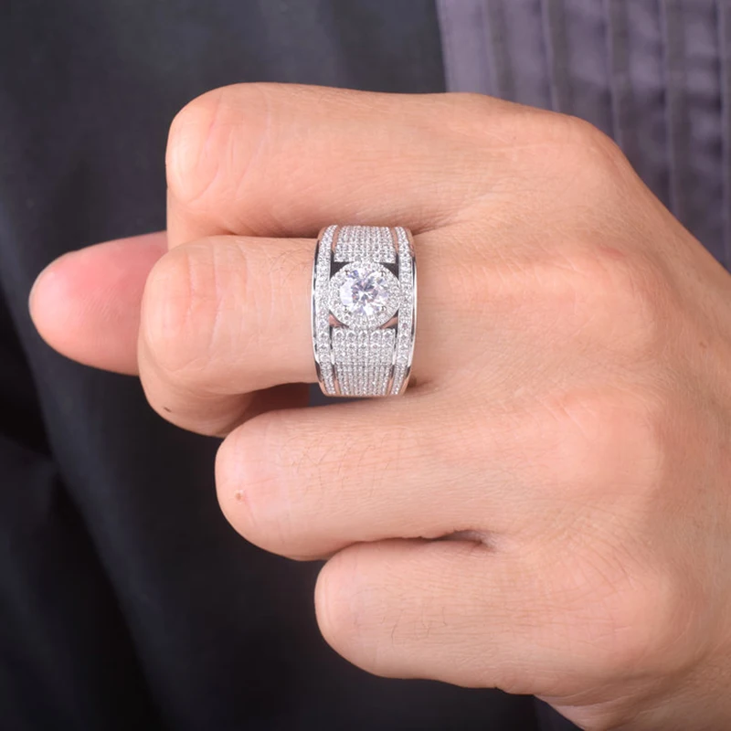

Мужское кольцо из белого золота с муассанитом от VVS, роскошное обручальное кольцо с квадратным диаметром 1 карат, 6,5 мм, цвет F, 14 к, 585