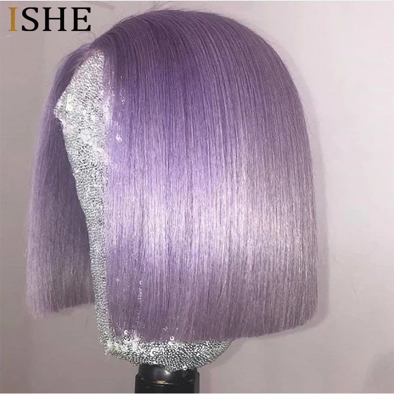 Фиолетовый парик цветные короткие человеческие волосы прямой на сетке спереди