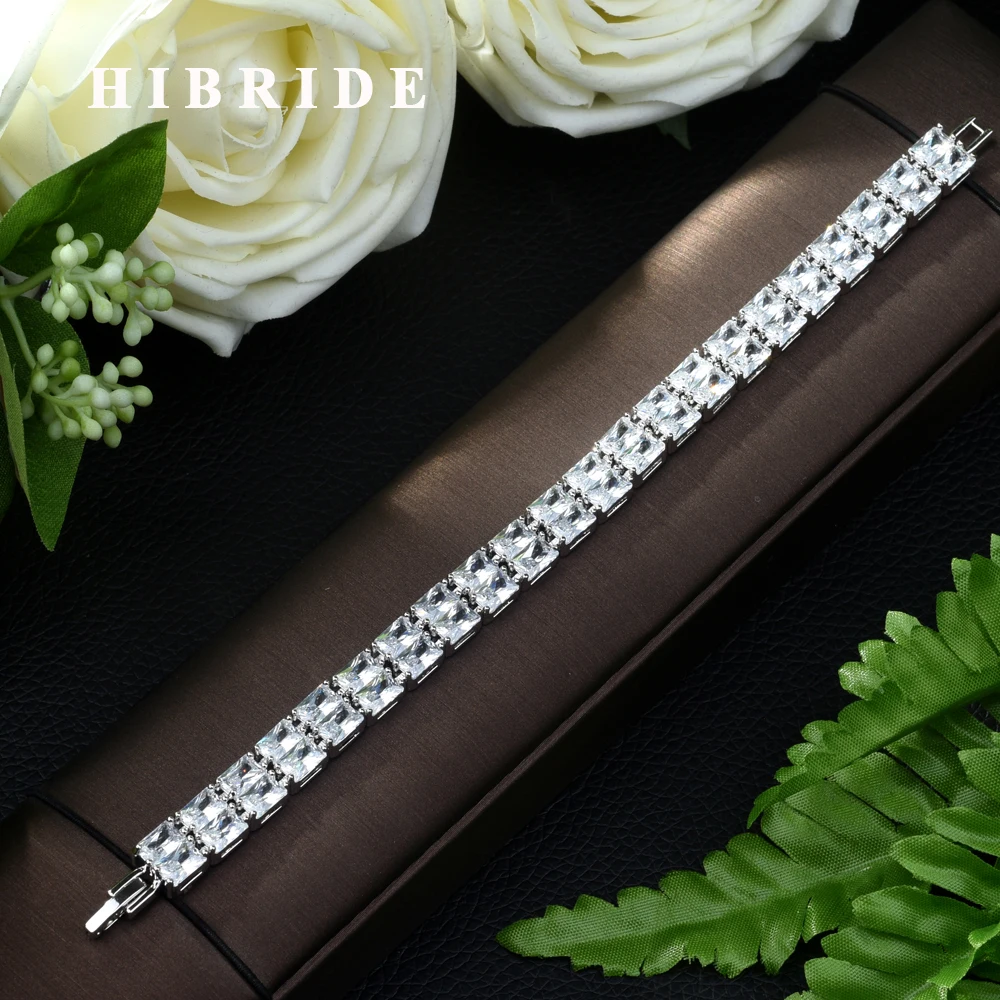 

HIBRIDE Fashion Shinny AAA Cubic Zircon Baguette Chain Bracelet & Bangle for Women Girl Wedding Jewelry B-93