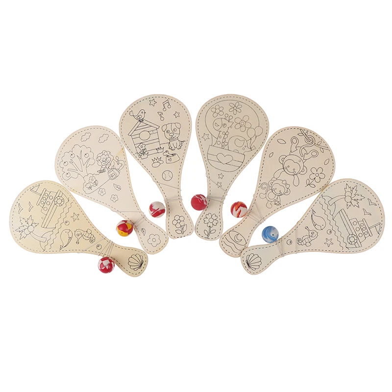 

Creative DIY Manual Painting Pat Ball Educational Handmade Game Painting DIY Wooden Toy Racket Graffiti Toys For Children
