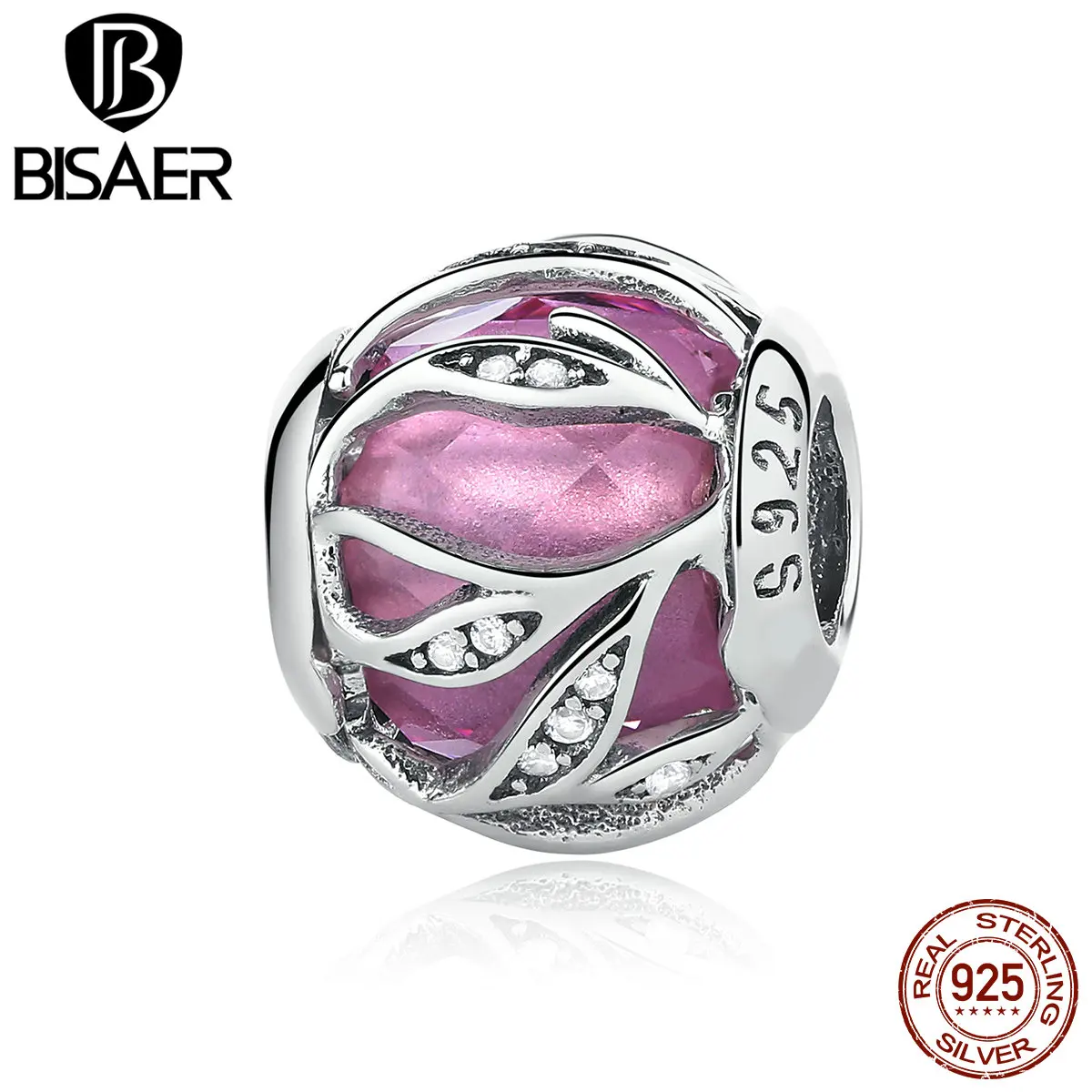 Бренд BISAER, Горячая 925 пробы, серебро, естественное сияние, розовый и прозрачный CZ бисер и талисманы, подходят к оригинальному Pan браслету HTC133