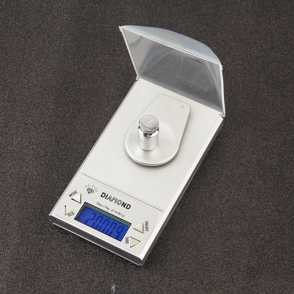 Высокая точность 50 г 0 001 LCD Цифровые ювелирные весы Lab Gold Herb Balance Синяя подсветка