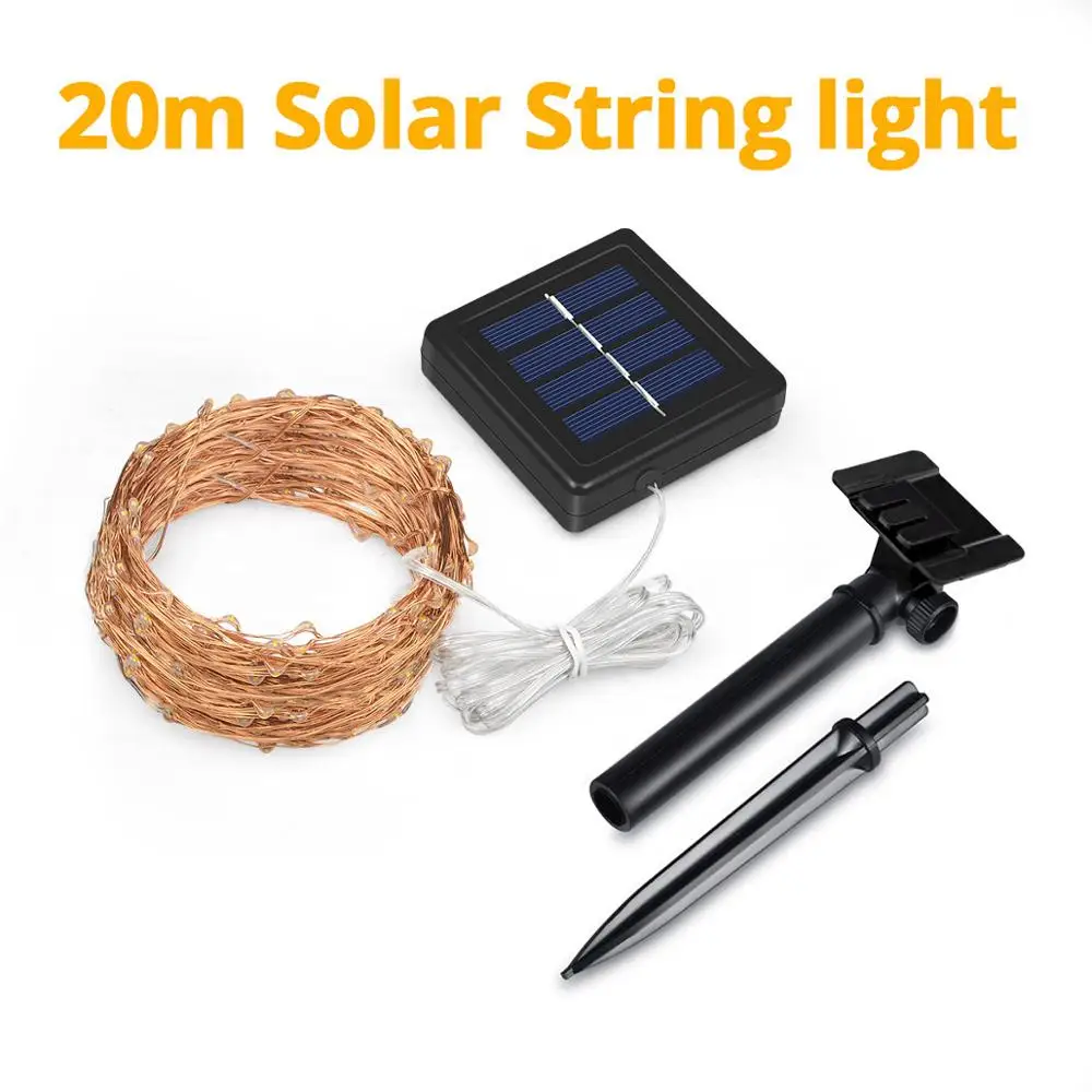 20M Solar LED String Солнечная Светодиодная лента 5 м 10 м 20 м USB или на солнечных батареях светодиодная лента светильник s медный провод струнная лампа светодиодный теплый светильник многоцветный - Испускаемый цвет: 20M Solar LED String