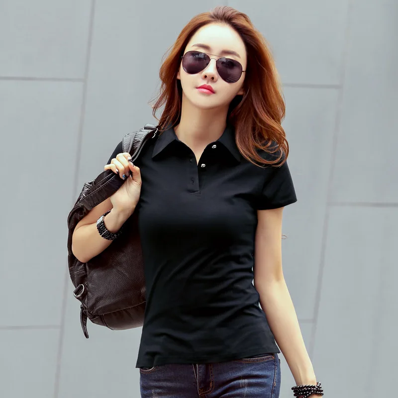 Женская летняя рубашка поло размера плюс с коротким рукавом Однотонная