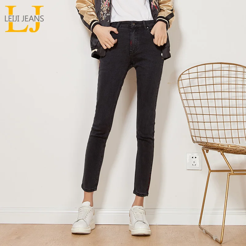 LEIJIJEANS Новое поступление весенние леггинсы размера плюс серые женские джинсы