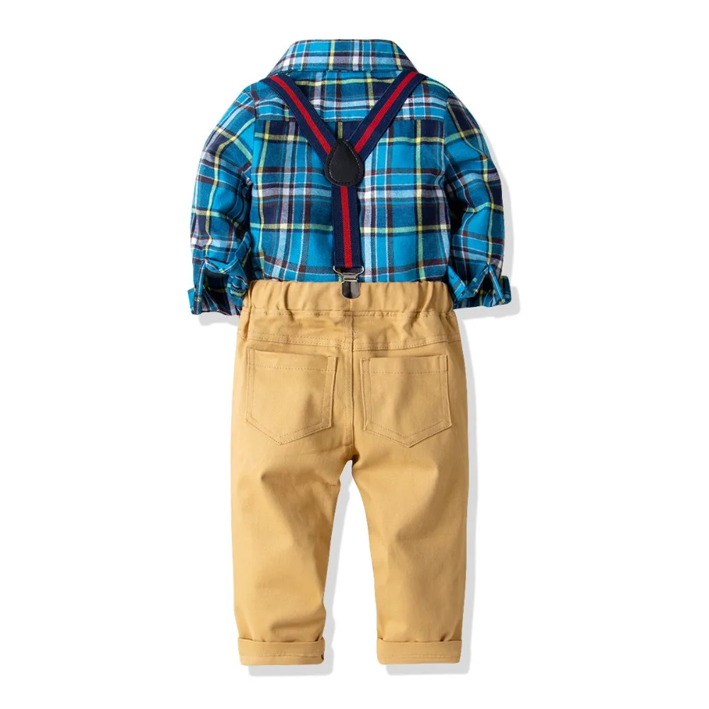 2019 Cotton Plaid Shirt+Pants Baby Boy Clothing Sets Gentleman Clothes Outfits Bebes Suits 2 to 8 Years Old 4 PCS Set |