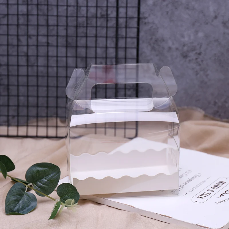 10set Clear Plastic Bakery Cookies christmas board holder Boxes container roll cake paper packaging baking with pad handle