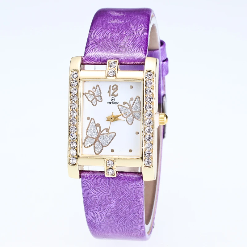 Женские Модные кварцевые часы женские кожаные повседневные со стразами золотые