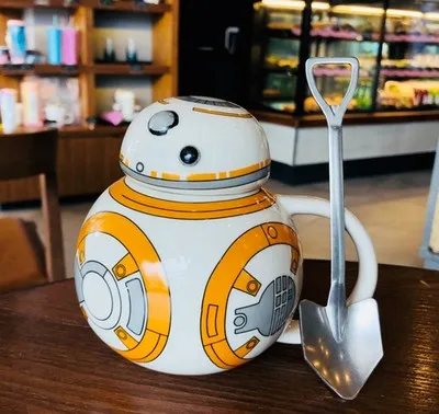 BB-8 with Spoon ULKNN Star Wars кружка BB-8 C-3PO 3D чашка для кофе с крышкой с ложкой высокотемпературное производство керамика подарок для детей - Цвет: BB-8 with Spoon