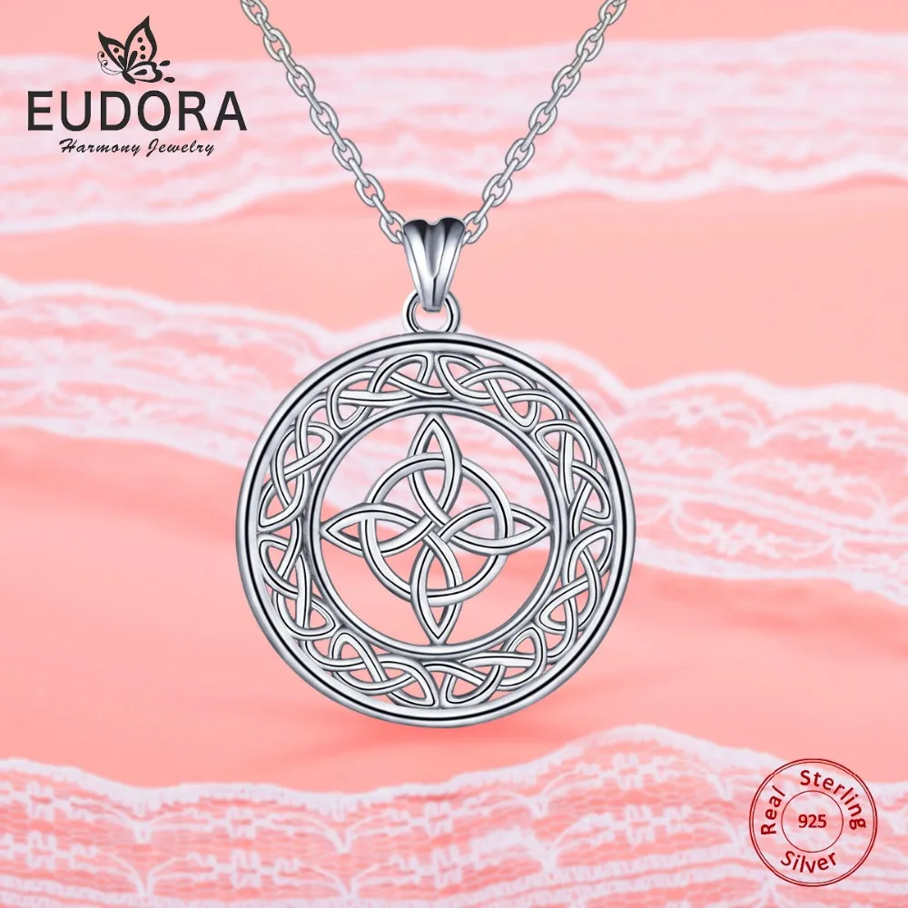 EUDORA 925 пробы Серебряное ожерелье с кулоном в виде кельтского узла, Круглый Шарм с 18 дюймы, серебряная цепочка для женщин, модное ювелирное изделие