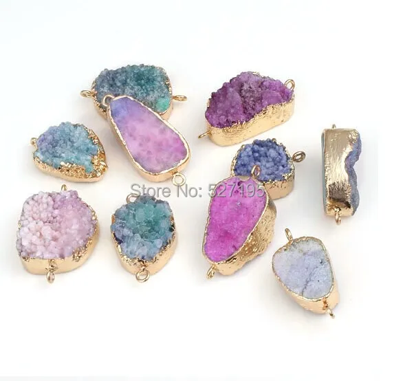 

Free Shipping wholesale 10PCS natural multicolor Drusy Stone Connector Druzy Pendant