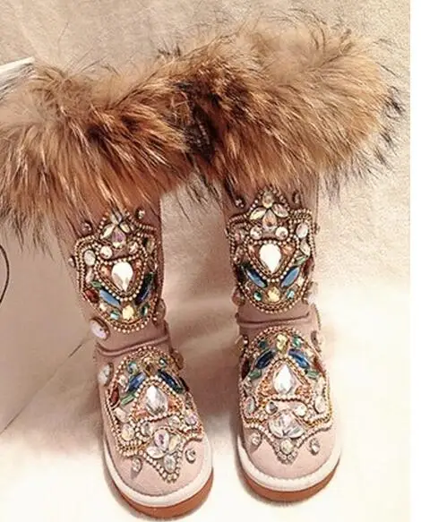 

Abesire 2019 Women Bling Rhinestone Slip-on Winter Snow Boots Ladies Round Toe Fur Mid-calf Boots Girls Platform Flat Shoes