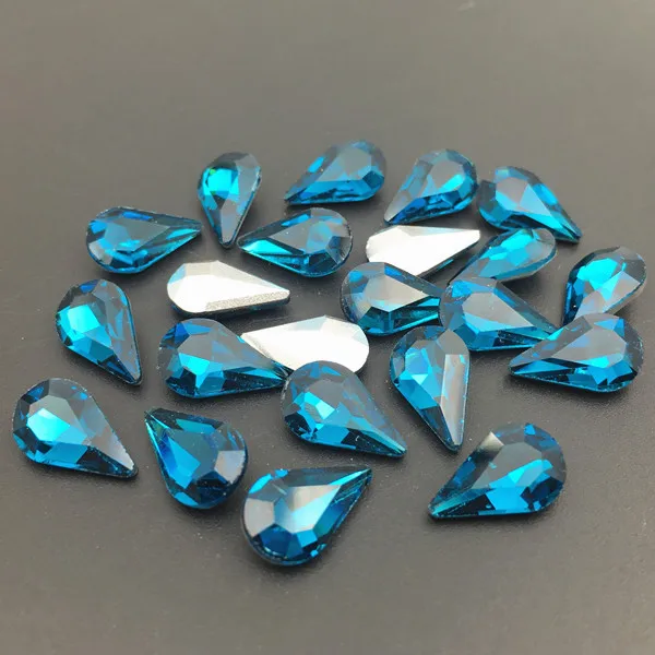 blue zircon Glass Crystal Pear 5*8mm 6*10mm 8*13mm nice colors Waterdrop water drop teardrop shape Glue on rhinestone beads nailart diy trim - Цвет: blue zircon