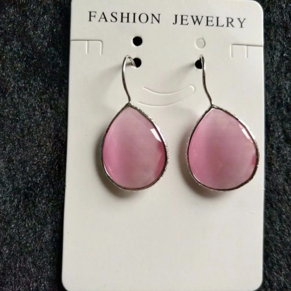 Модные женские серьги с камнями в виде кошачьих глаз оранжевого розового