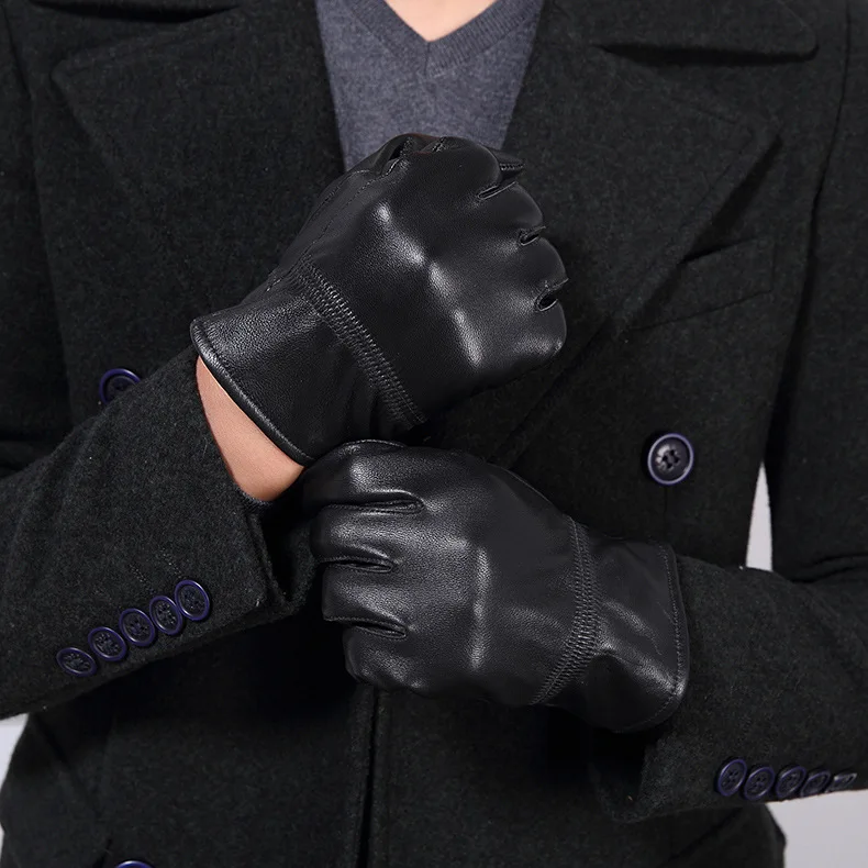 Хорошие мужские перчатки из натуральной кожи кожаные черные теплые с подкладкой