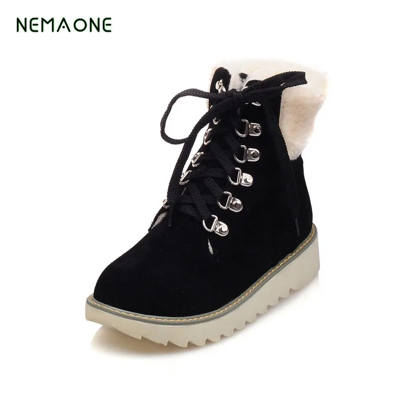 Черный NEMAONE/ г., новые зимние сапоги женские зимние черные ботильоны на плоской платформе женские меховые теплые ботинки в австралийском стиле - Цвет: Черный