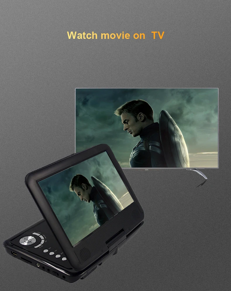 LONPOO Портативный 9 дюймов DVD плеер поворотный Экран автомобильное зарядное устройство USB SD карты наушники ТВ FM Перезаряжаемые/VCD/компакт-дисков MP3 DVD плеер