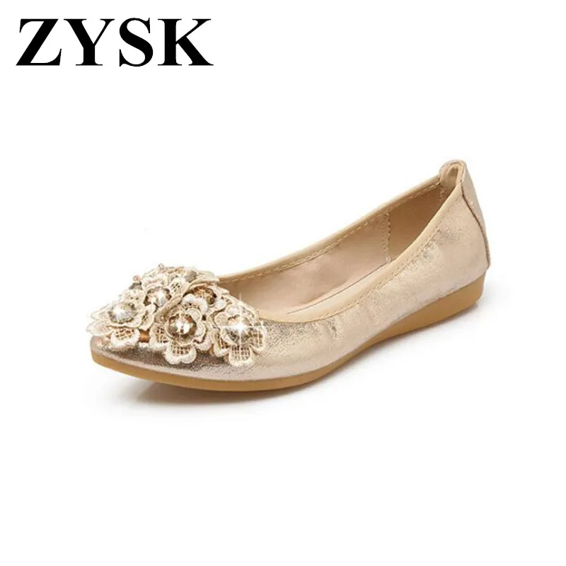 ZYSK Женщин Яичный Рулетик Обувь Ботинок Квартир Балетки С Цветочный Кристалл