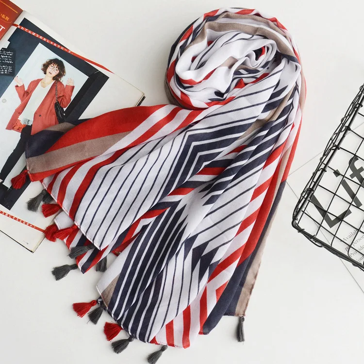 

2017 Women Geometric Pattern Cotton Tassel Scarf Zigzag Geometry Muffler Shawls Wraps Hijab Free Shipping