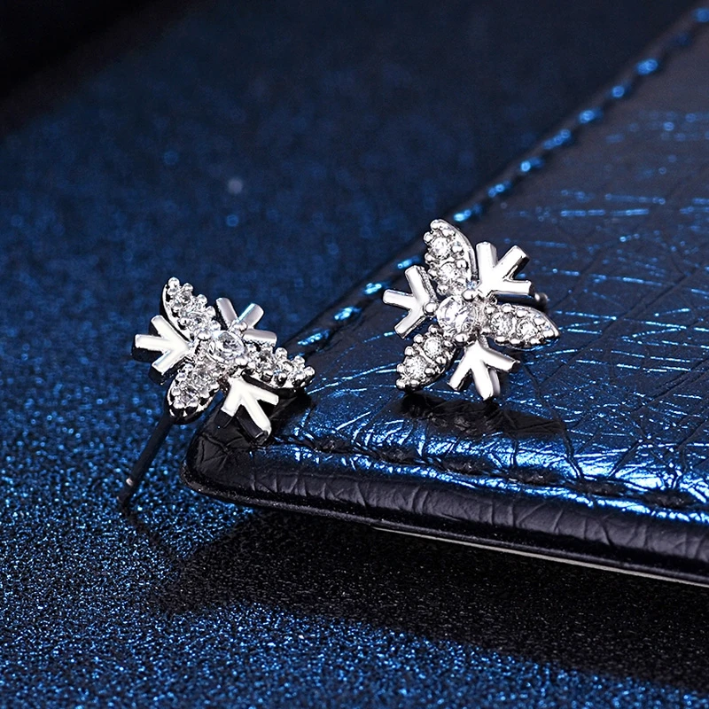 Hot Fashion Earrings Girls Earring Bijoux Splinter Stud For Women Wedding Jewelry Snowflake CZ Wholesale New 2018 | Украшения и