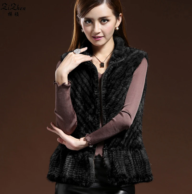 Женский натуральный вязаный жилет из меха норки осенне зимний настоящей женский