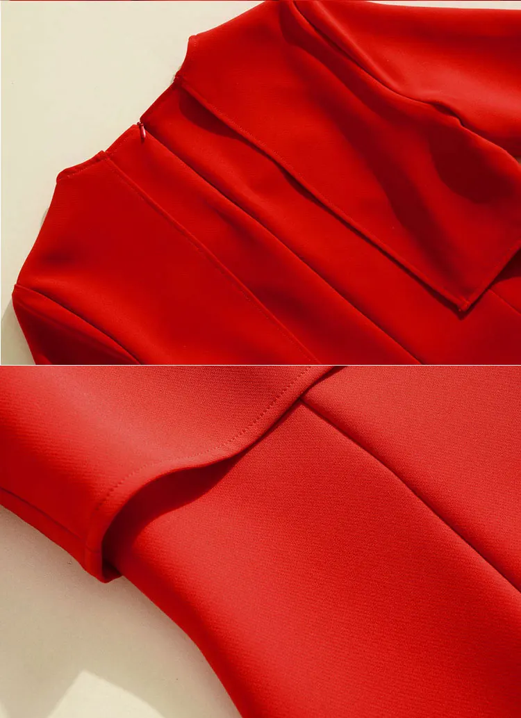 2019 Офисная Женская одежда однотонное Красное Платье облегающее ТРАПЕЦИЕВИДНОЕ