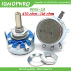 2 шт., карбоновый потенциометр WH5, 1k 2k 10k 47k 4k7 470r 100k 470k 220k 1k5 22k 1m ohm 3-клеммы, круглый вал, поворотный конический потенциометр