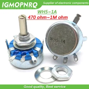 2 шт., карбоновый потенциометр WH5, 1k 2k 10k 47k 4k7 470r 100k 470k 220k 1k5 22k 1m ohm 3-клеммы, круглый вал, поворотный конический потенциометр