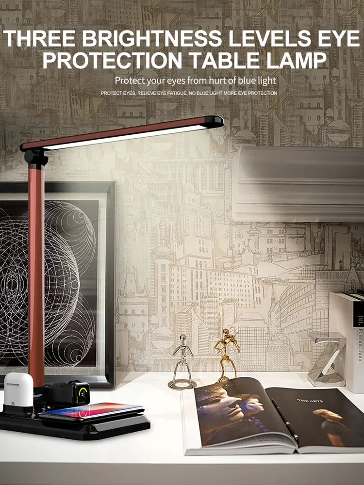 10 Вт Быстрое беспроводное зарядное устройство Qi со складной настольной лампой 4 в