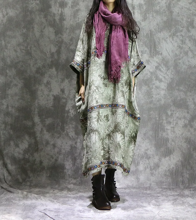 Женское свободное платье из хлопка и льна винтажное контрастных цветов в стиле