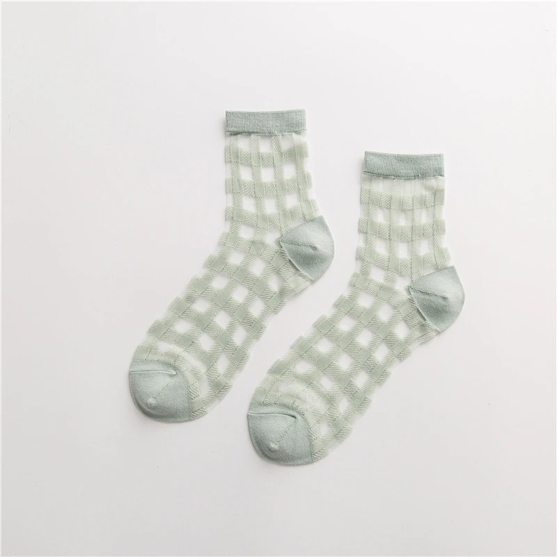 Gray and White SP& CITY винтажные тонкие летние клетчатые шикарные носки женские Харадзюку прозрачные короткие носки забавные уникальные крутые носки - Цвет: Gray and White