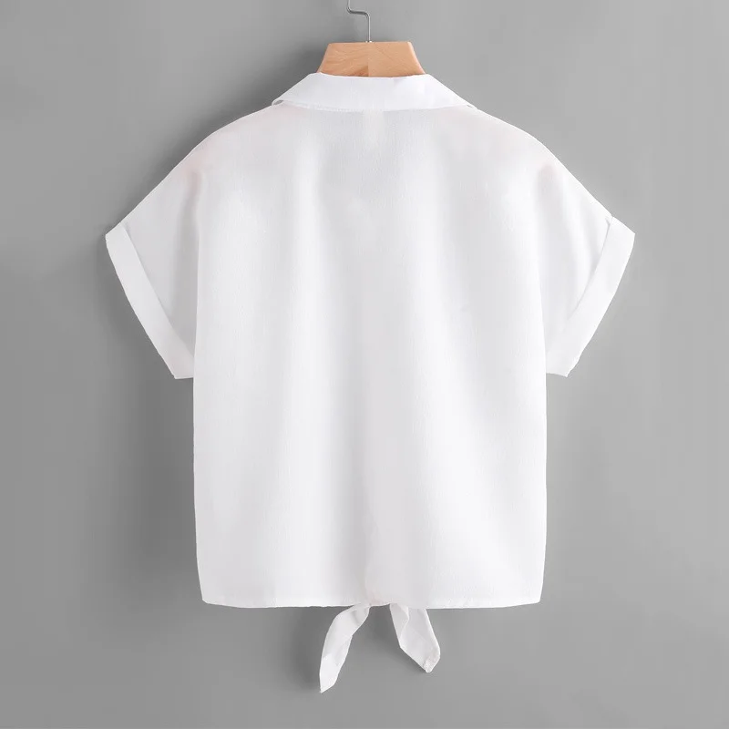 Новая женская блузка с принтом розы белая коротким рукавом и пуговицами|button