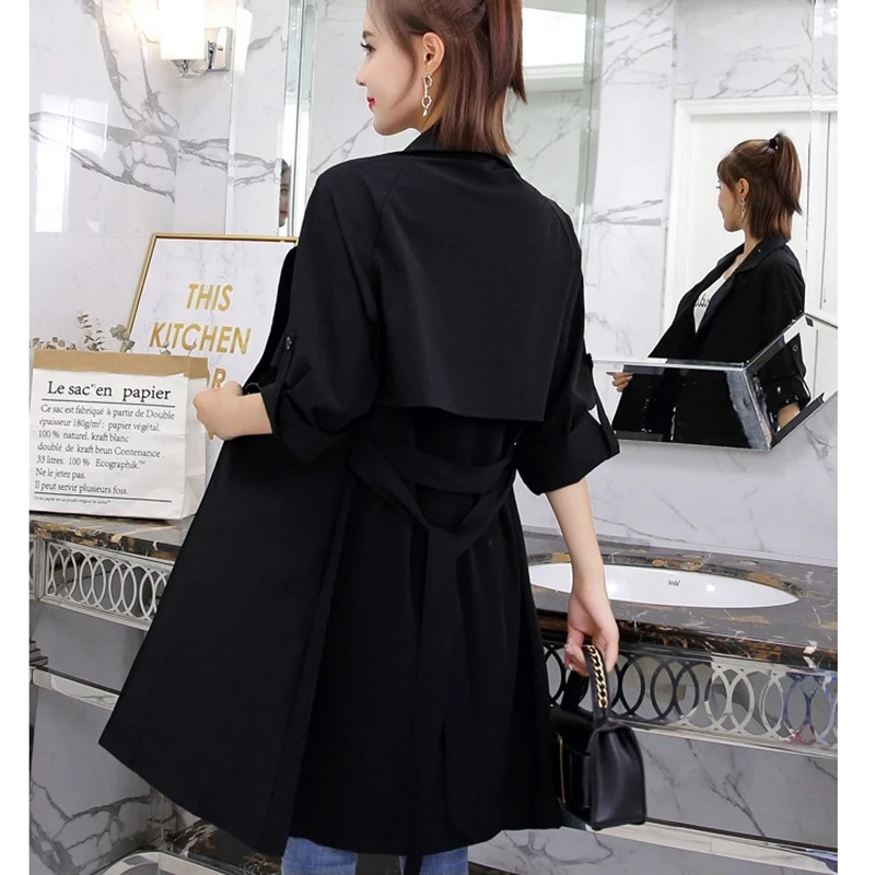 

High quality fashion new women spring autumn thin long-sleeved single windbreaker women long paragraph loose casual coat female