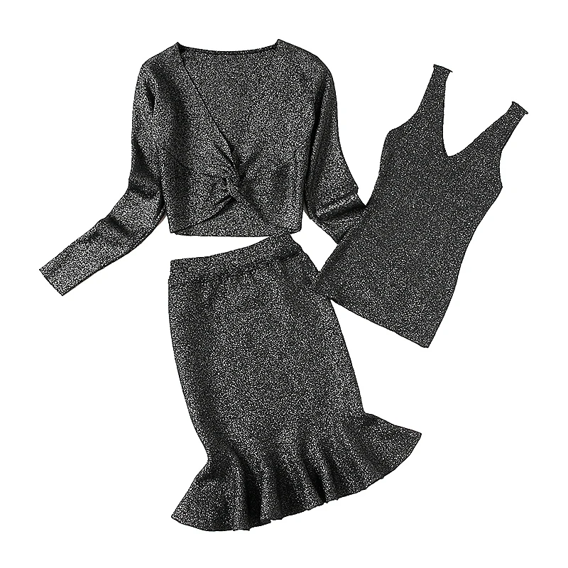 Женский комплект одежды ALPHALMODA Элегантный Блестящий трикотажный из 3 предметов