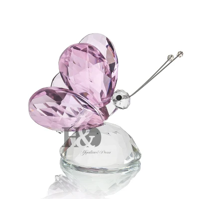Pink H& D 6 цветов Хрустальная бабочка ремесло стекло фигурки животных миниатюры сад сказочный орнамент домашний декор свадебный подарок пресс-папье - Цвет: Pink