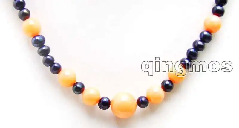 Продажа 5-6 мм черный круглый натуральный жемчуг и 6-10 розовый коралл 17 &quotNecklace-nec5926