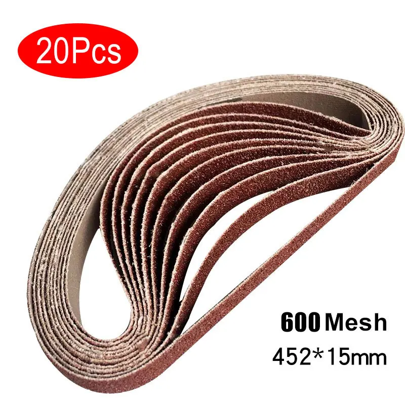 600 Mesh 20 шт. шлифовальные ленты 15x452 мм ленточный шлифовальный станок угловая шлифовальная машина крепления 30-600 для сверла шлифовальный инструмент - Цвет: 600 Mesh