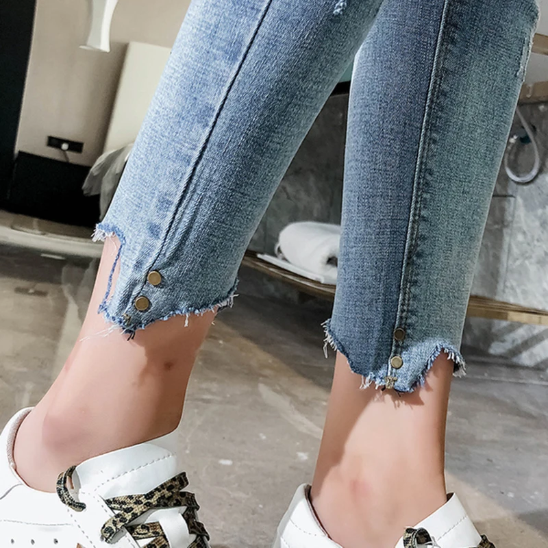 Рваные джинсы для женщин весна-лето 2019 с высокой талией модные уличные