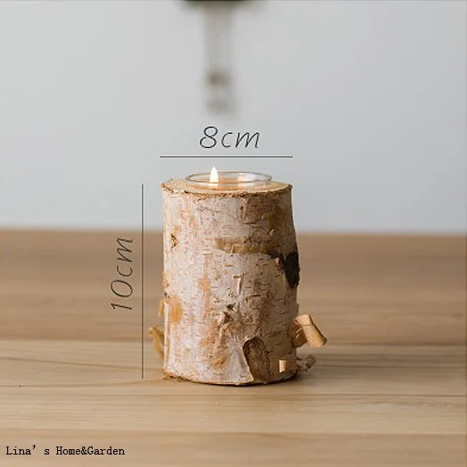 

farmhouse birch wood trunk natural candle holder for small tealight